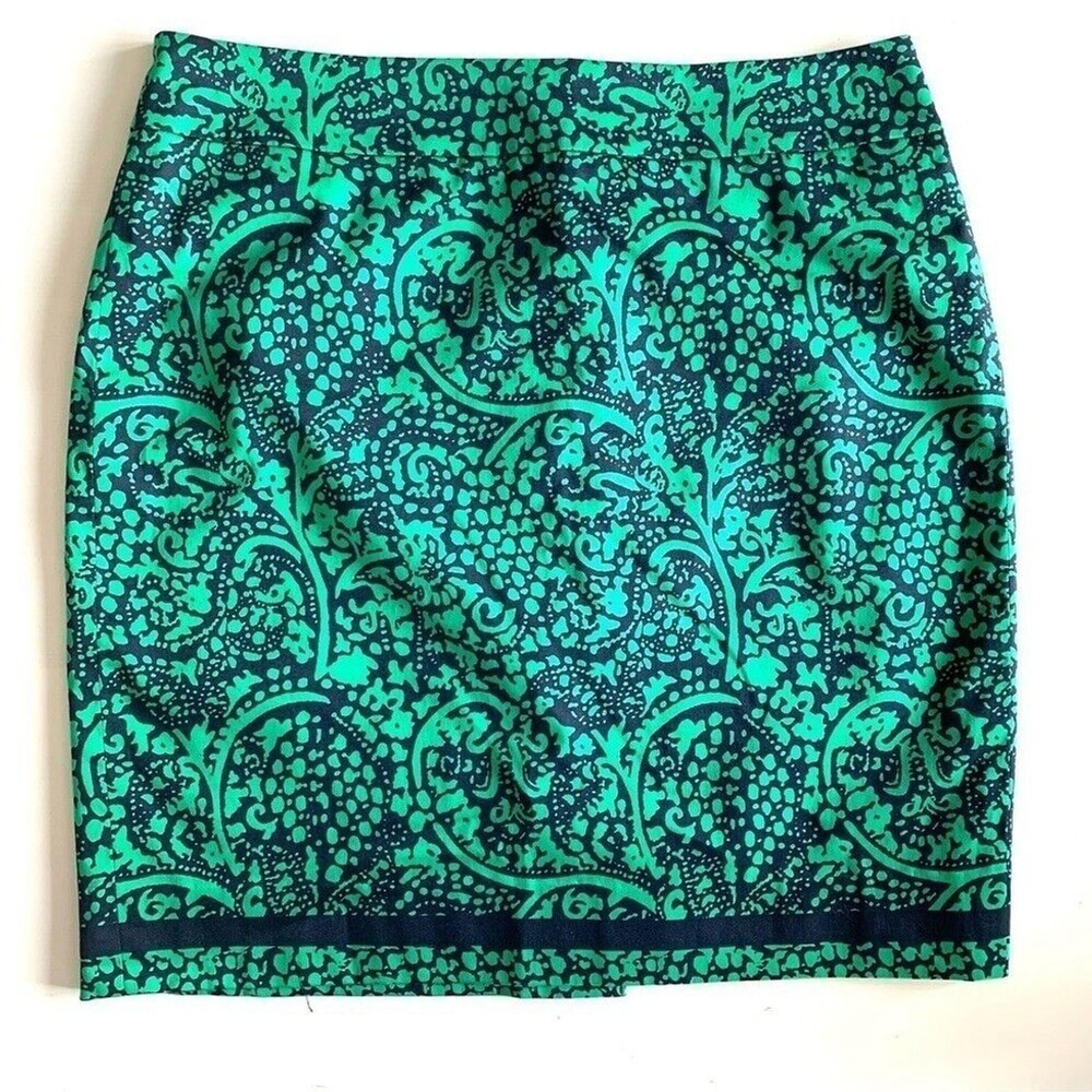 Ann Taylor Factory Green Patterned Mini Pencil Skirt Size 4 - Picture 2 of 11